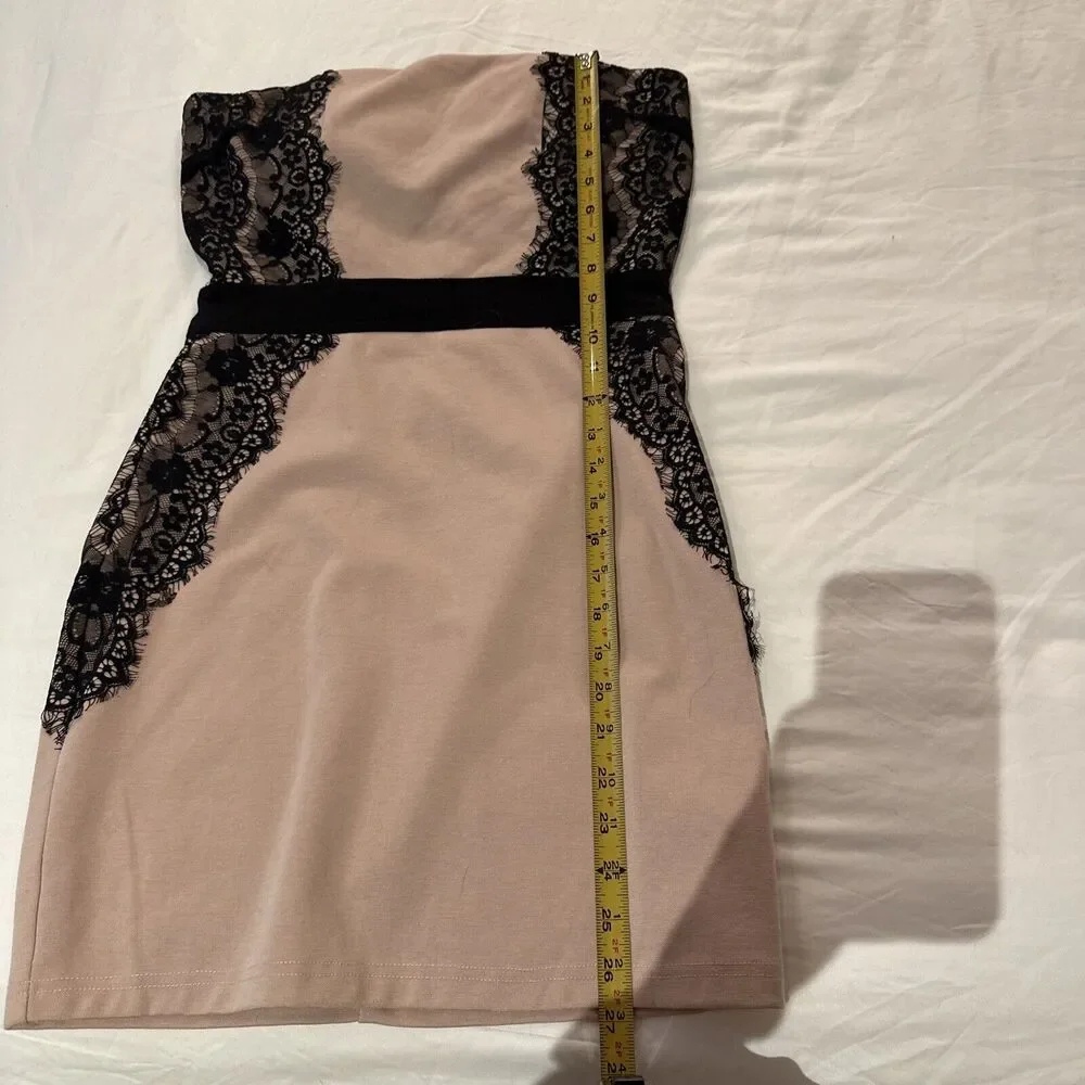 Dusty Rose & Black Lace Strapless Short Party Dress Womens juniors Large - Picture 10 of 11